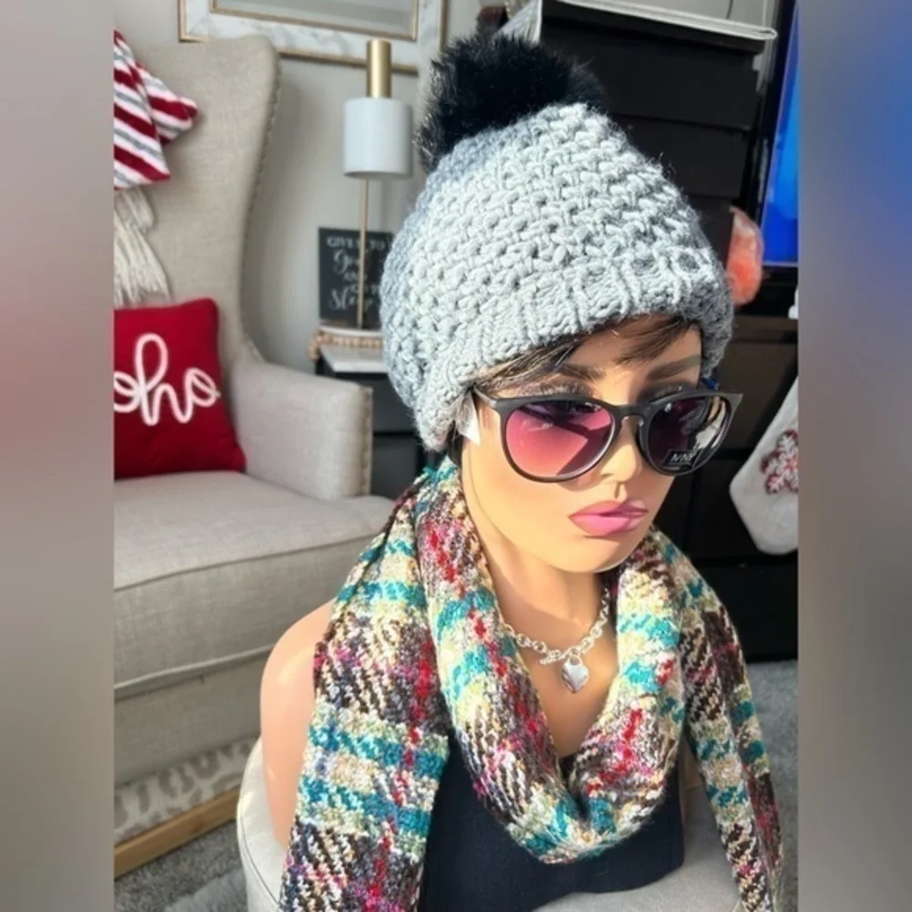 ❄️NWT CAPPELLIFICIO FIORENTINO GRAY WOOL/ALPACA beanie Fur Pom Pom KNIT HAT